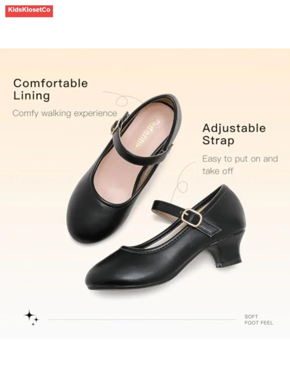 Girls Mary Jane Flats Dress Shoes with Hook and Loop Strap